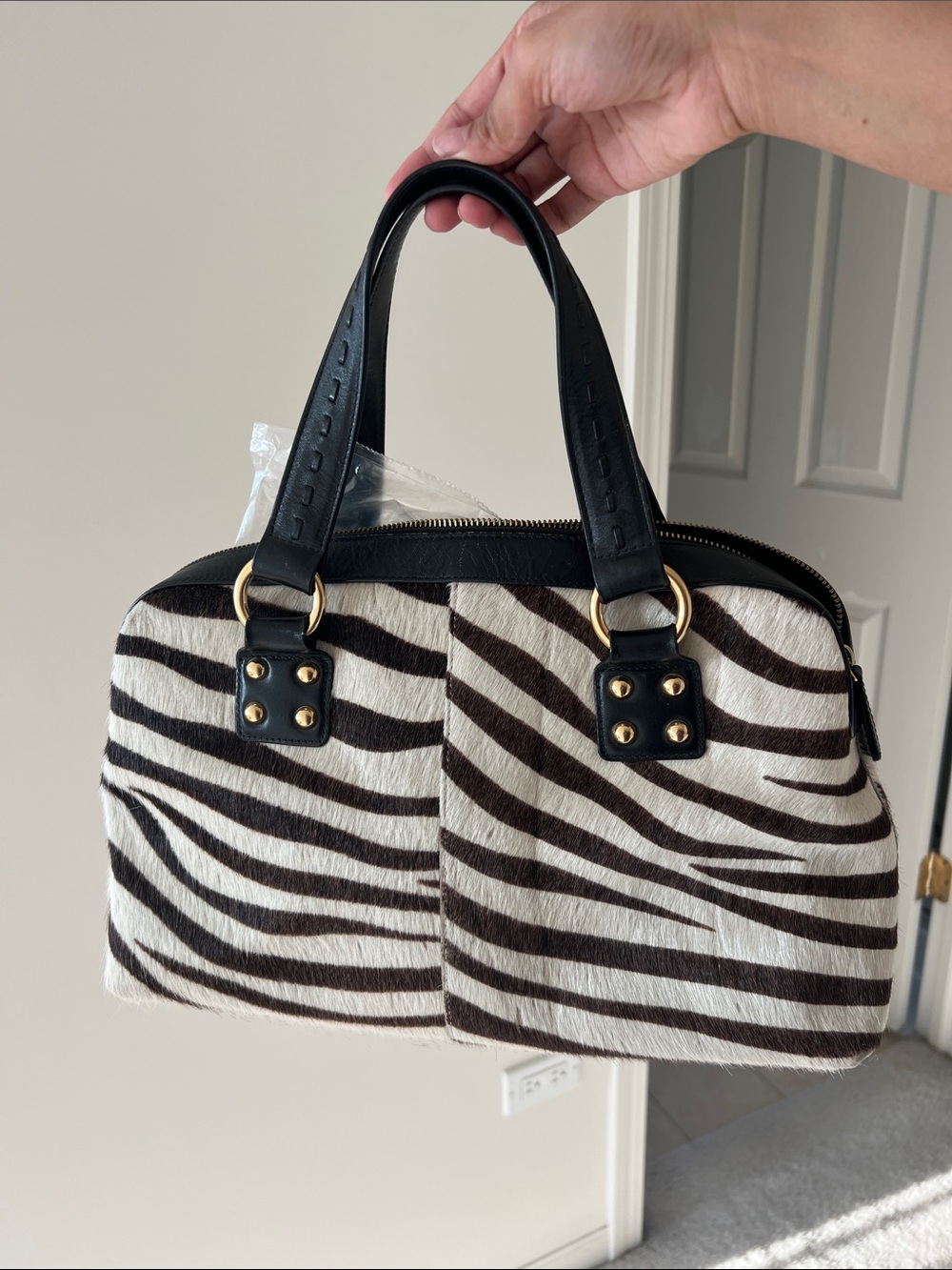 Bloomingdale Brown & White Zebra calf hair Tote Bag